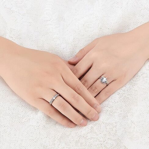 Matching Rings for Couples, Adjustable Unisex Eternity Love Band Set for Couples | CZ Stackable Jewelry, Perfect for Promise Engagements Rings for Women in Kuwait