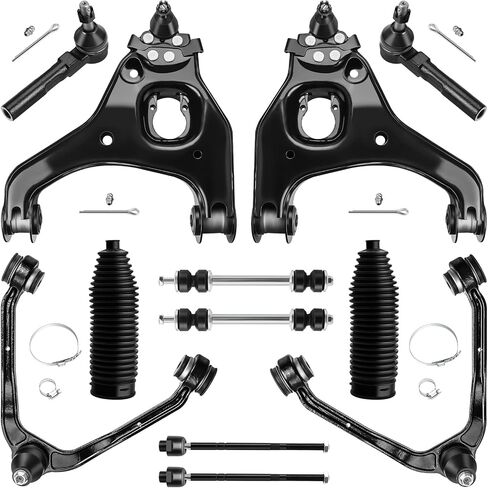 LCWRGS 12PCS مجموعة التعليق الأمامي المتوافقة مع RWD 1999-2006 Chevy Silverado GMC Sierra 1500 ، 2 أذرع التحكم العليا 2 أذرع التحكم السفلى 4 نهايات قضيب التعادل 2 قضبان 2 أحذية in Saudi Arabia