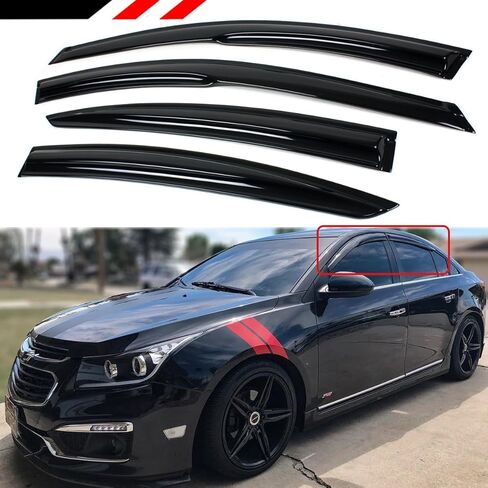 Cuztom Tuning 3D Wavy Window Visor Rain Guard Vent Deflector مجموعة متوافقة مع طرازات Chevy Cruze 2009-2015 in Saudi Arabia