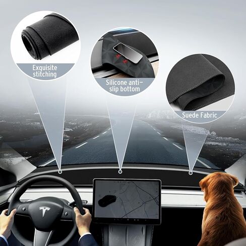 2024 Model 3 Highland Anti-Slip Rubber Dashboard Cover/Mat - Leather Surface 3D Integrated, Dustproof, Anti-Glare in Kuwait