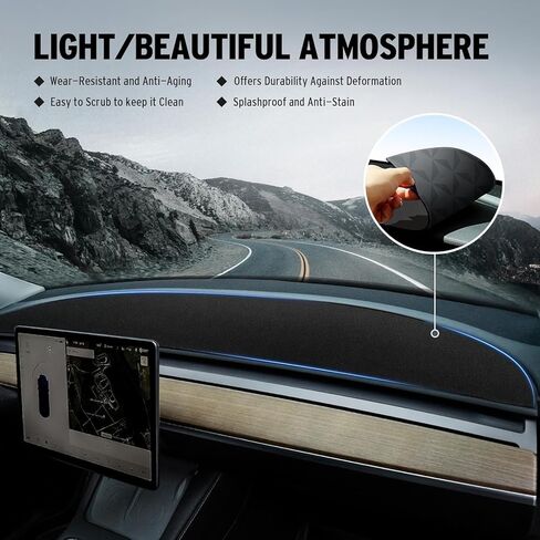 2024 Model 3 Highland Anti-Slip Rubber Dashboard Cover/Mat - Leather Surface 3D Integrated, Dustproof, Anti-Glare in Kuwait
