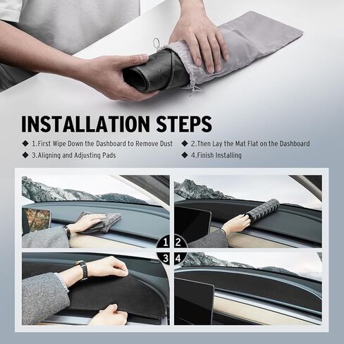 2024 Model 3 Highland Anti-Slip Rubber Dashboard Cover/Mat - Leather Surface 3D Integrated, Dustproof, Anti-Glare in Kuwait