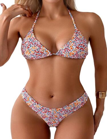 YIMISAN Two Piece Bikini Sets for Women Triangle Top Self Tie Back Swimsuit Floral Print Cheeky Bathing Suit in Saudi Arabia