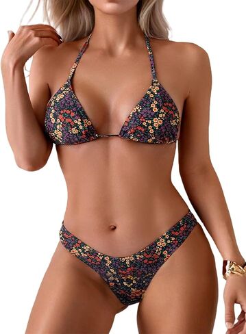 YIMISAN Two Piece Bikini Sets for Women Triangle Top Self Tie Back Swimsuit Floral Print Cheeky Bathing Suit in Saudi Arabia