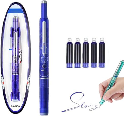 Protectivemethod Fountain Pen Retractable, 0.38mm Blue&Black Ink,Transparent Pen Barrel, With 5 Refillable Ink Cartridges, Smooth Writing, Suitable For School Office Writing (Green, Black) in Saudi Arabia