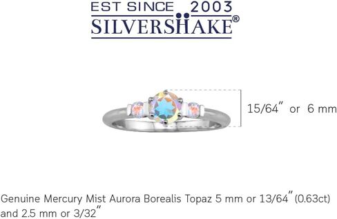 خاتم Silvershake صغير الحجم 3 أحجار توباز أزرق لندن أصلي مطلي بالذهب الأبيض فضة استرلينية 925 مقاس 7 in Saudi Arabia