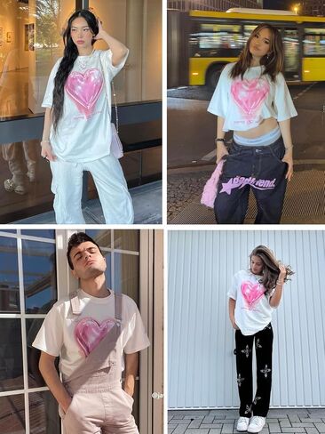 Aelfric Eden Women Love Balloon Graphic Tees Summer Summer Sleeve Cotton T ertts tops harajuku dops in Kuwait