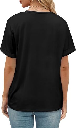 Womens Summer V-Neck Tees 2025- Lightweight Short Sleeve Tops with Soft Stretch | Trendy Casual T-Shirts for Spring & Summer in Saudi Arabia