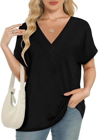 Womens Summer V-Neck Tees 2025- Lightweight Short Sleeve Tops with Soft Stretch | Trendy Casual T-Shirts for Spring & Summer in Saudi Arabia