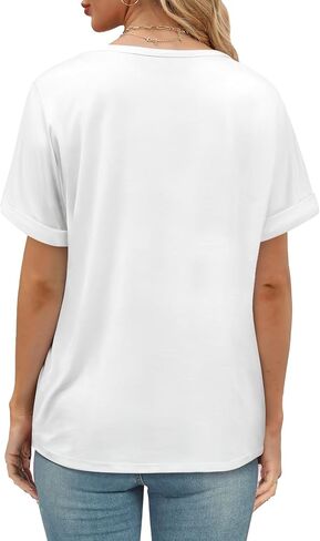 Womens Summer V-Neck Tees 2025- Lightweight Short Sleeve Tops with Soft Stretch | Trendy Casual T-Shirts for Spring & Summer in Saudi Arabia