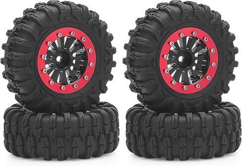 daitoku 1.3 Beadlock Wheels and Tires 1.3" Wheel Tires Set for 1/18 1/24 Trx4m SCX24 RC Crawler Car (4PCS) - Black in Kuwait
