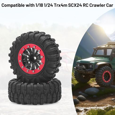 daitoku 1.3 Beadlock Wheels and Tires 1.3" Wheel Tires Set for 1/18 1/24 Trx4m SCX24 RC Crawler Car (4PCS) - Black in Kuwait