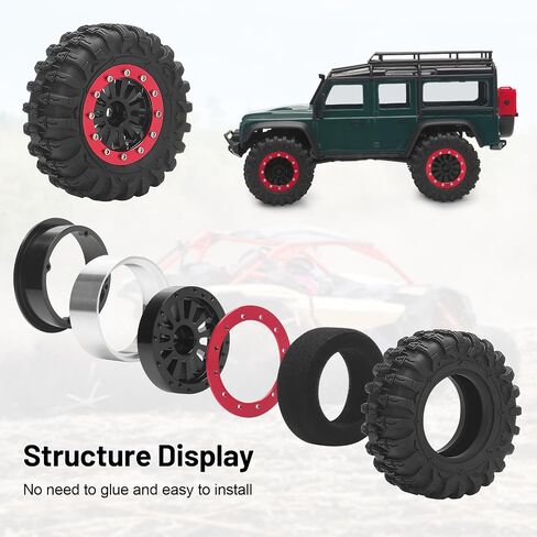 daitoku 1.3 Beadlock Wheels and Tires 1.3" Wheel Tires Set for 1/18 1/24 Trx4m SCX24 RC Crawler Car (4PCS) - Black in Kuwait