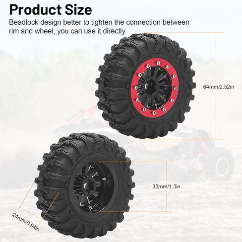 daitoku 1.3 Beadlock Wheels and Tires 1.3" Wheel Tires Set for 1/18 1/24 Trx4m SCX24 RC Crawler Car (4PCS) - Black in Kuwait