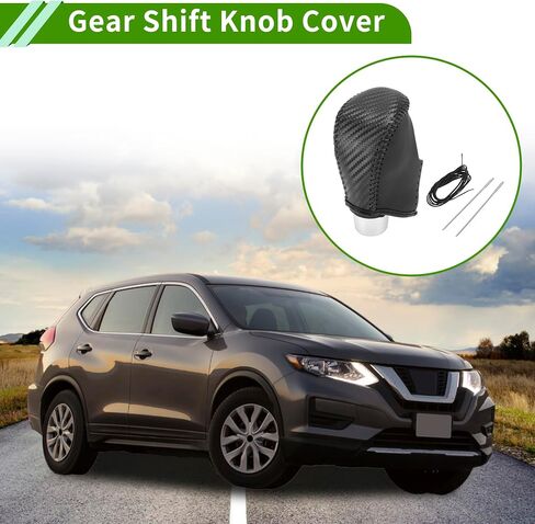 Gear Shift Knob Cover for Nissan Rogue 2017-2020 Anti-Slip Black Carbon Fiber Black Stick Shifting Handle Protector Faux Leather 1 Pc in Saudi Arabia