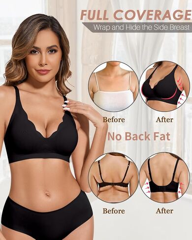 Woweny Deep v Bras for Women No Introndwire Wireless Push Up Bra Comfort Bralettes Seamless Bra Bra with Support in Kuwait