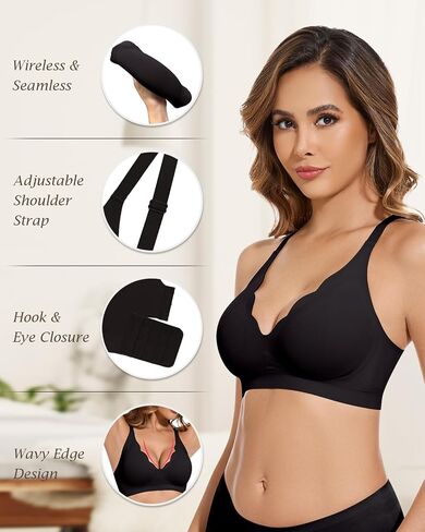 Woweny Deep v Bras for Women No Introndwire Wireless Push Up Bra Comfort Bralettes Seamless Bra Bra with Support in Kuwait