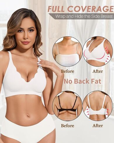 Woweny Deep v Bras for Women No Introndwire Wireless Push Up Bra Comfort Bralettes Seamless Bra Bra with Support in Kuwait