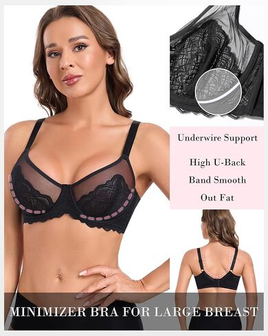 HACI Minimizer Lace Bra for Women Plus Size Full Coverage Unlined Underwire in Kuwait