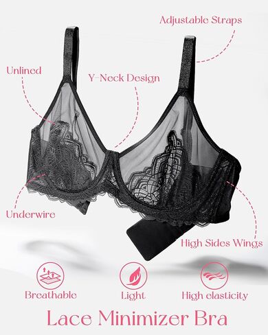 HACI Minimizer Lace Bra for Women Plus Size Full Coverage Unlined Underwire in Kuwait