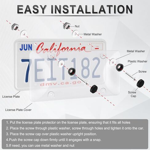 Alpmosn License Plate Covers & Frames Combo, License Plate Cover with Screw Washers and Cap, Car Exterior Accessories Black (2-Pack) in Kuwait