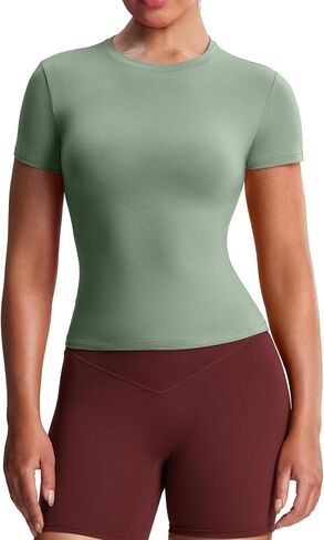 Aoxjox Women's Casual Basic Tee HIGH Elastic Cotton T-Shirt Short Sleeve Tops Everyday Crew Neck Slim Fit Y2k in Saudi Arabia