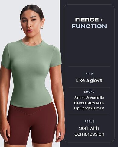 Aoxjox Women's Casual Basic Tee HIGH Elastic Cotton T-Shirt Short Sleeve Tops Everyday Crew Neck Slim Fit Y2k in Saudi Arabia