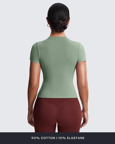 Aoxjox Women's Casual Basic Tee HIGH Elastic Cotton T-Shirt Short Sleeve Tops Everyday Crew Neck Slim Fit Y2k in Saudi Arabia
