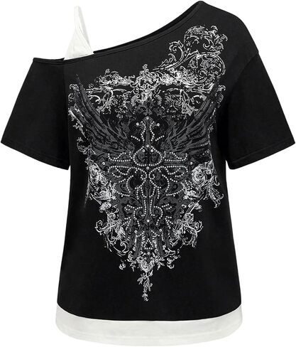 Soly Hux Women's Plus Size Y2K Tops Tops Graphic Tees العصرية قصيرة الأكمام in Saudi Arabia