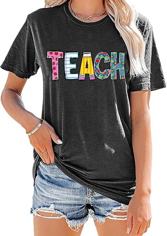 قمصان المعلمين للنساء: مضحك تعليم T Shirt Teacher Life Tees لطيف المعلمين هدايا قمم قمم in Kuwait