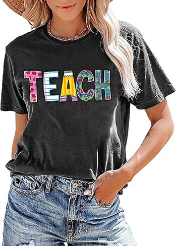 قمصان المعلمين للنساء: مضحك تعليم T Shirt Teacher Life Tees لطيف المعلمين هدايا قمم قمم in Kuwait