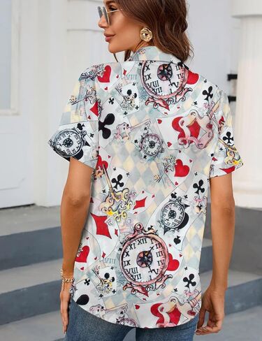 Alice in Wonderland Shirt Women Mad Tea Party Shirts Vacation Button up Tshirt Cute Fairy Tale Graphic Tee Tops in Saudi Arabia