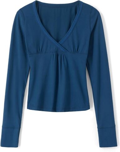 Women Girls Wrap V-Neck Going Out Tops Solid Color Fairy Grunge Long Sleeve Top Y2K Shirts Streetwear in Kuwait