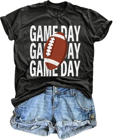 Football Shirts for Women Game Day T Shirts Football Outfits Funny Graphic Tee Casual Short Sleeve Tee Shirts in Saudi Arabia