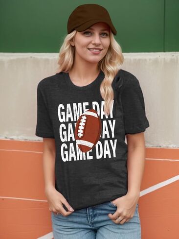 Football Shirts for Women Game Day T Shirts Football Outfits Funny Graphic Tee Casual Short Sleeve Tee Shirts in Saudi Arabia