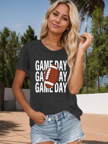 Football Shirts for Women Game Day T Shirts Football Outfits Funny Graphic Tee Casual Short Sleeve Tee Shirts in Saudi Arabia