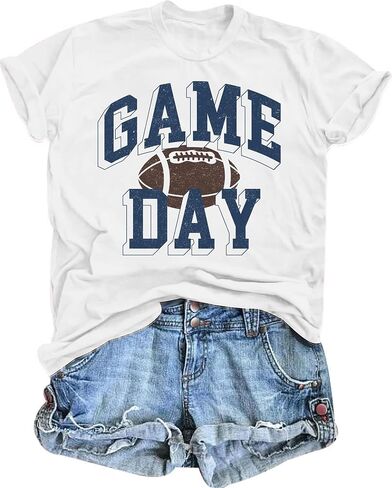 Football Shirts for Women Game Day T Shirts Football Outfits Funny Graphic Tee Casual Short Sleeve Tee Shirts in Saudi Arabia