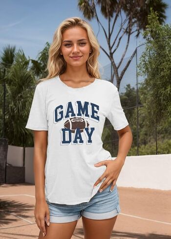 Football Shirts for Women Game Day T Shirts Football Outfits Funny Graphic Tee Casual Short Sleeve Tee Shirts in Saudi Arabia