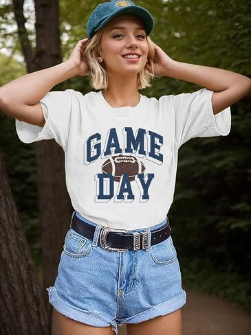 Football Shirts for Women Game Day T Shirts Football Outfits Funny Graphic Tee Casual Short Sleeve Tee Shirts in Saudi Arabia
