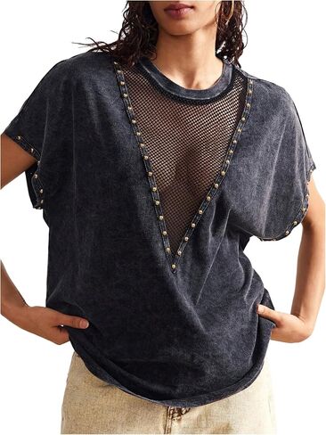 Soly Hux Women's Vintage Graphic Tees Mesh Short Sleeve Goth Y2K T Shirt Tops Streetwear in Saudi Arabia