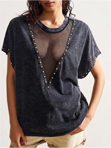 Soly Hux Women's Vintage Graphic Tees Mesh Short Sleeve Goth Y2K T Shirt Tops Streetwear in Saudi Arabia