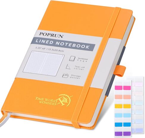 POPRUN Lined Journal Notebook for Women & Men, 4 PCS Medium Size 5.25''x 8'', 120GSM Thick Paper, 128 Numberd Pages, Hardcover, Index Tabs, College Ruled Notebook for Work - Black,Red,Green,Blue in Kuwait