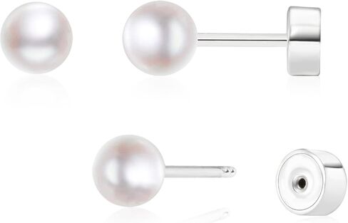 Threadless Flat Back Pearl Earrings, 14K Gold Plated Pearl Stud Earrings Hypoallergenic | Cartilage Earring | Helix Piercing Jewelry | Tragus Piercing Jewelry | Push in Flatback Earrings for Women Men in Kuwait