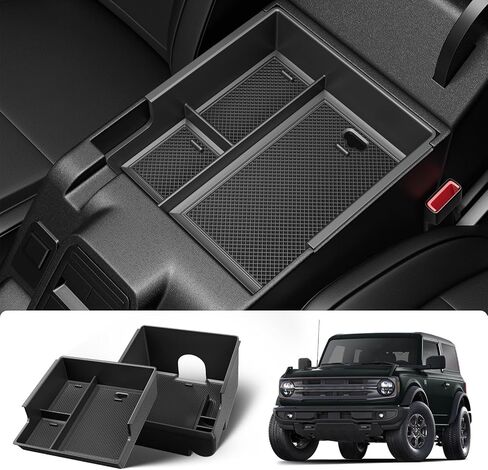 YHTAUTO Center Console Organizer Fit for Ford Bronco 2021 2022 2023 2024 No for Sport, Armrest Storage Box wiht Non-Slip Mat, Center Console Storage Box for Bronco Accessories in Saudi Arabia