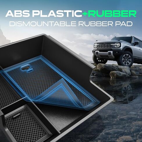 YHTAUTO Center Console Organizer Fit for Ford Bronco 2021 2022 2023 2024 No for Sport, Armrest Storage Box wiht Non-Slip Mat, Center Console Storage Box for Bronco Accessories in Saudi Arabia