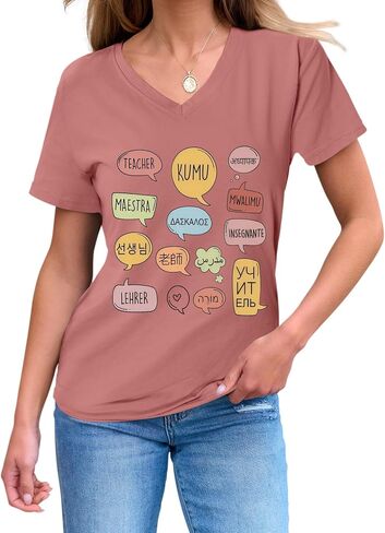 Polyglot Teacher Shirt, Multilingual Design Funny Graphic Tees for Women Educator Short Sleeve Summer Casual Tops in Saudi Arabia