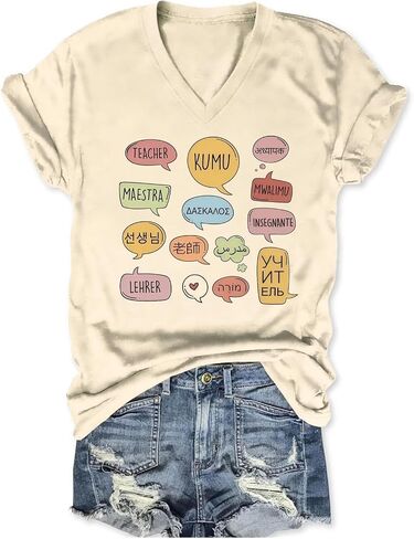 Polyglot Teacher Shirt, Multilingual Design Funny Graphic Tees for Women Educator Short Sleeve Summer Casual Tops in Saudi Arabia