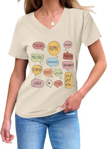 Polyglot Teacher Shirt, Multilingual Design Funny Graphic Tees for Women Educator Short Sleeve Summer Casual Tops in Saudi Arabia