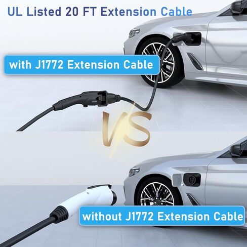 NACS EV Extension Cable, 20ft 50A EV Charger Extension Cord Compatible with Model 3/Y/X/S/CT, High Powered TSL Wall Connector, Destination Charger, and Mobile Connector 110V-240V in Kuwait