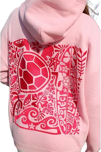 Preppy Embroidered Flower Hoodies for Teen Girl Women Y2K Back Graphic Printed Oversized Pullover Hooded Sweatshirts in Saudi Arabia
